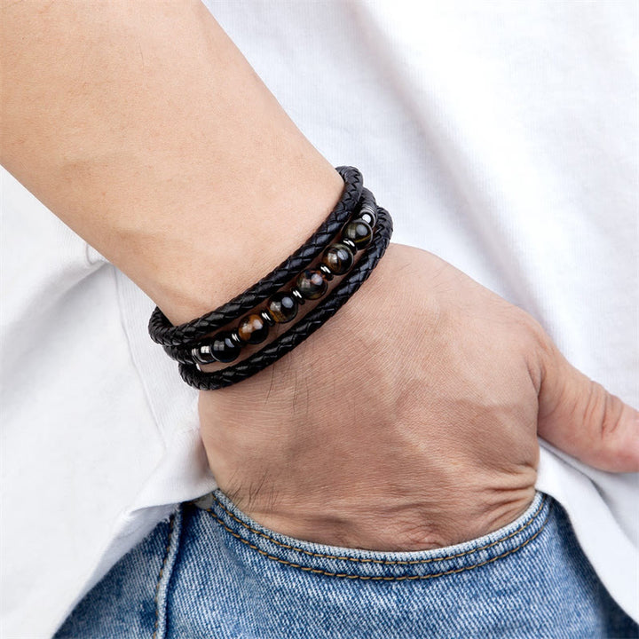 Buddha Stones ​​Tigerauge Lavastein Hämatit Schwarzer Onyx Perlen Positives Lederarmband - image 17