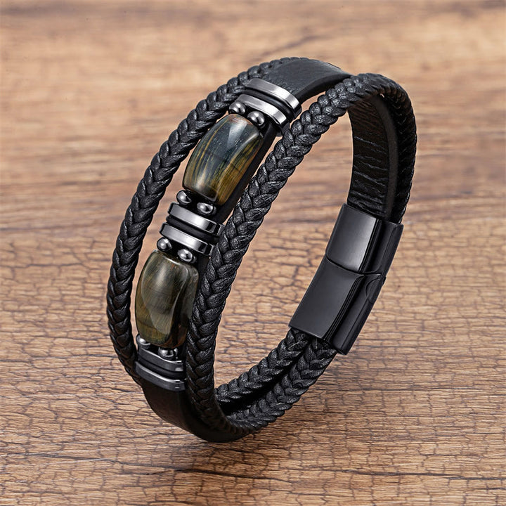 Buddha Stones Tigerauge Stein Mut Willenskraft Mehrschichtiges Lederarmband - Schwarz-Gelbes Tigerauge - 18-22 cm - image 10
