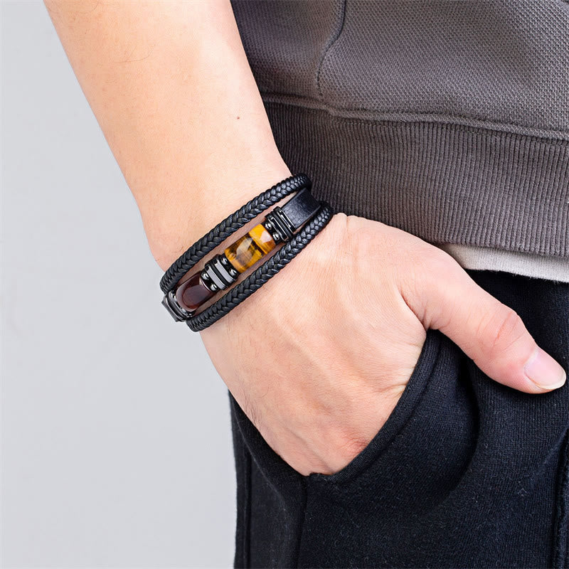 Buddha Stones Tigerauge Stein Mut Willenskraft Mehrschichtiges Lederarmband - image 9