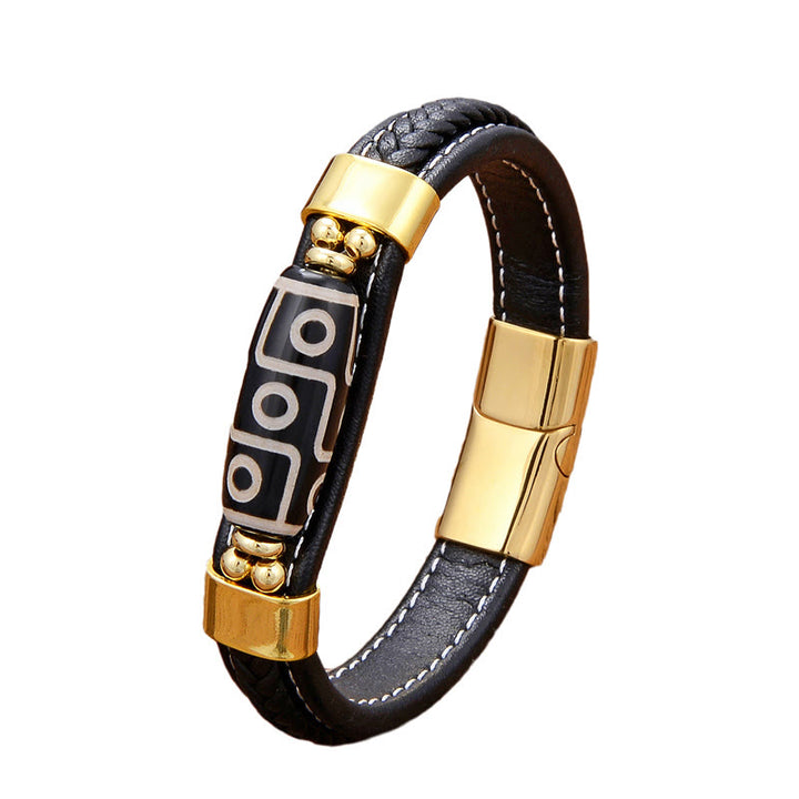 Armband mit Lederschnalle und Buddha Stones, tibetische Neun-Augen-Dzi-Perle - image 3