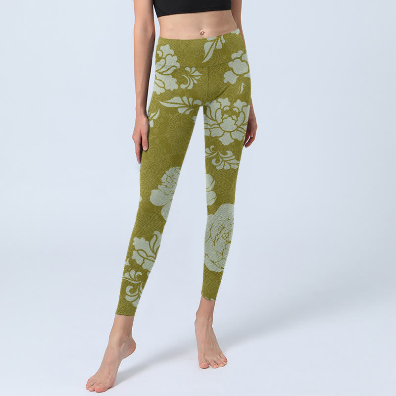 Buddha Stones Monochrome Blumen Print Gym Leggings Damen Yogahose