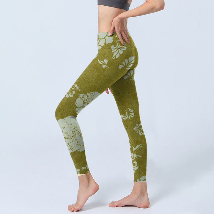 Buddha Stones Monochrome Blumen Print Gym Leggings Damen Yogahose