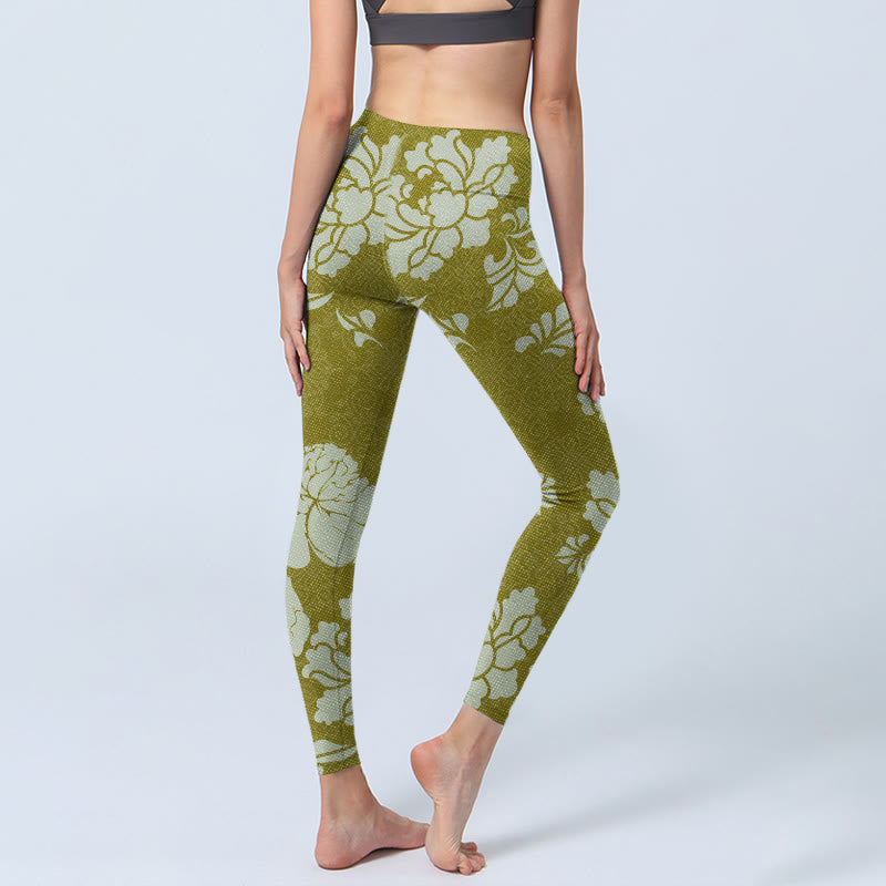 Buddha Stones Monochrome Blumen Print Gym Leggings Damen Yogahose