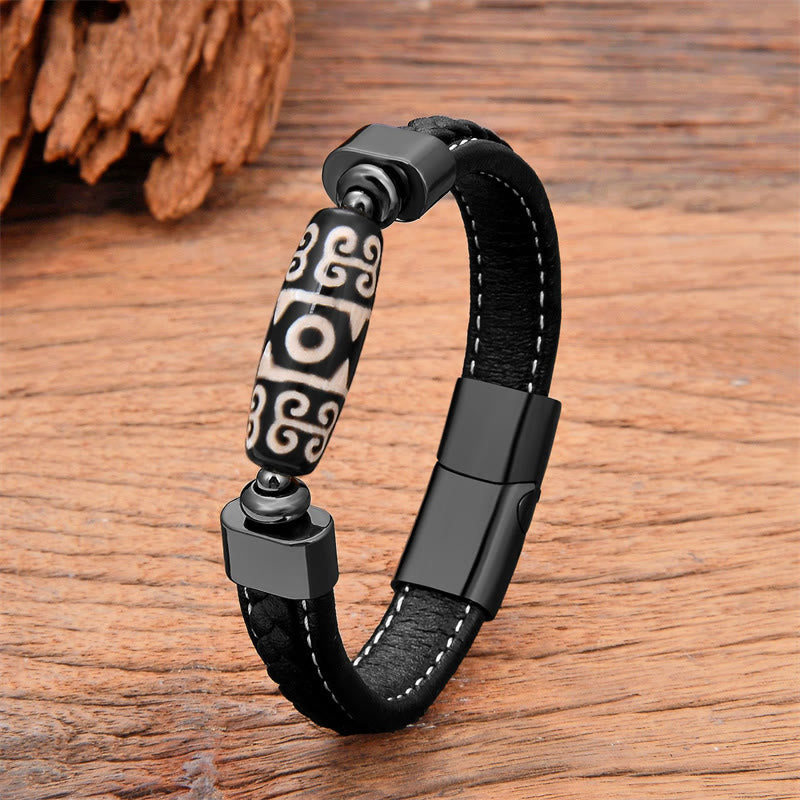 Buddha Stones ​​tibetische Dzi-Perlen-Schutzsegen-Lederarmband - Dzi-Perle - 18-22 cm - image 1