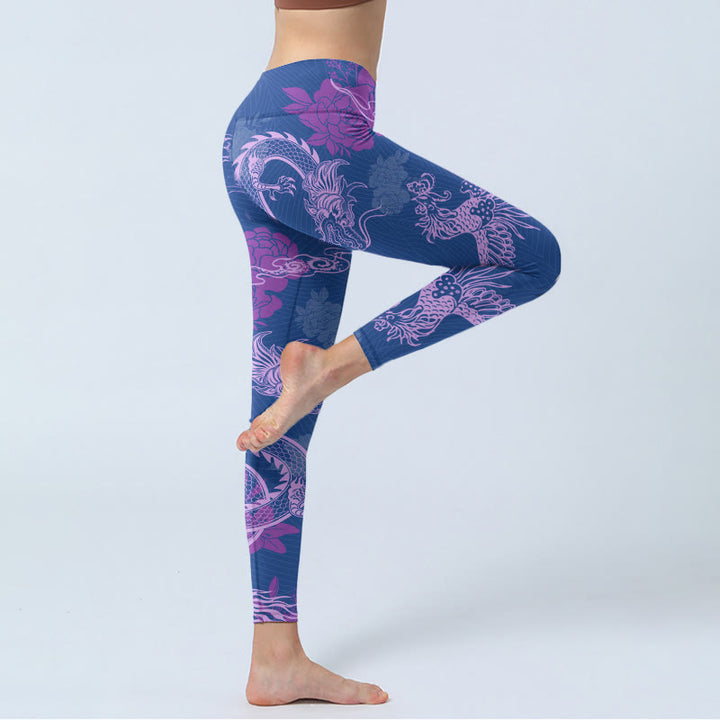 Buddha Stones Lila Drache Phoenix Blumen Druck Gym Leggings frauen Yoga Hosen