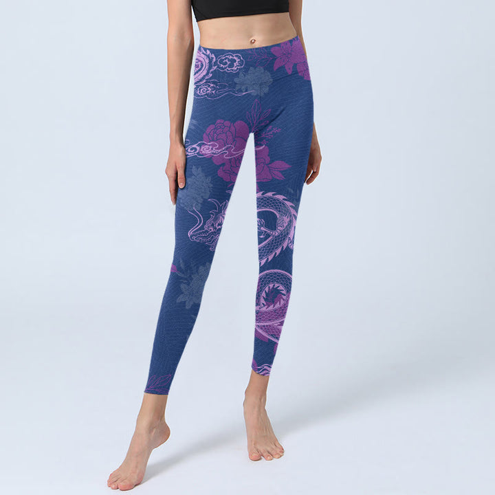 Buddha Stones Lila Drache Phoenix Blumen Druck Gym Leggings frauen Yoga Hosen