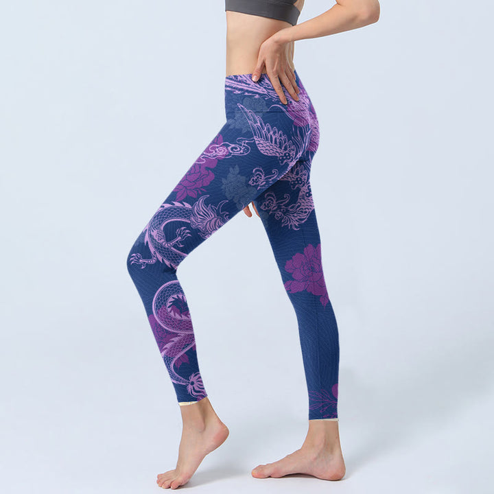 Buddha Stones Lila Drache Phoenix Blumen Druck Gym Leggings frauen Yoga Hosen