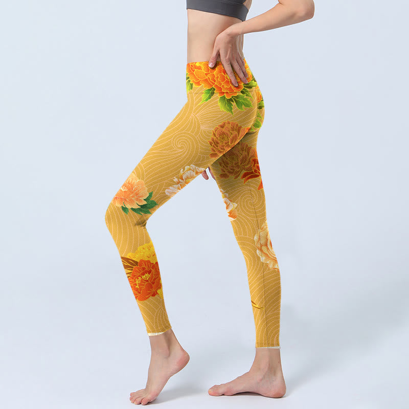 Buddha Stones Leuchtende Rosenblüten Druck Gym Leggings Damen Yoga Hose