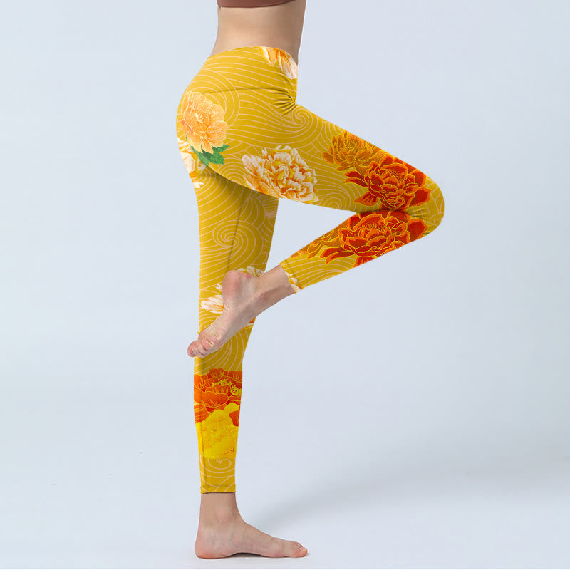 Buddha Stones Leuchtende Rosenblüten Druck Gym Leggings Damen Yoga Hose