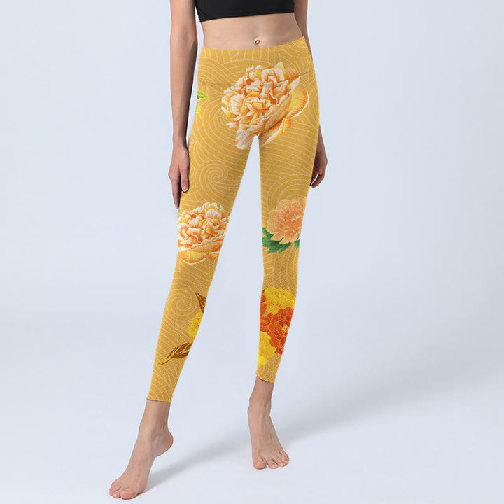 Buddha Stones Leuchtende Rosenblüten Druck Gym Leggings Damen Yoga Hose