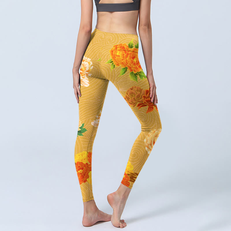 Buddha Stones Leuchtende Rosenblüten Druck Gym Leggings Damen Yoga Hose