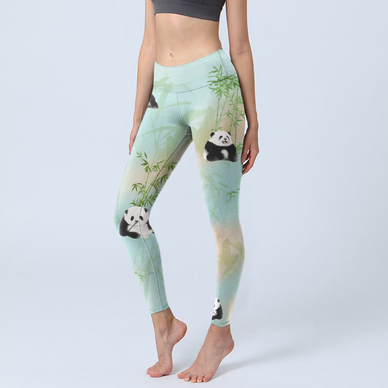 Buddha Stones Pandas Bambus Print Gym Leggings Damen Yogahose - Aquamarin - US18， UK/AU22，EU50 (4XL) - image 1