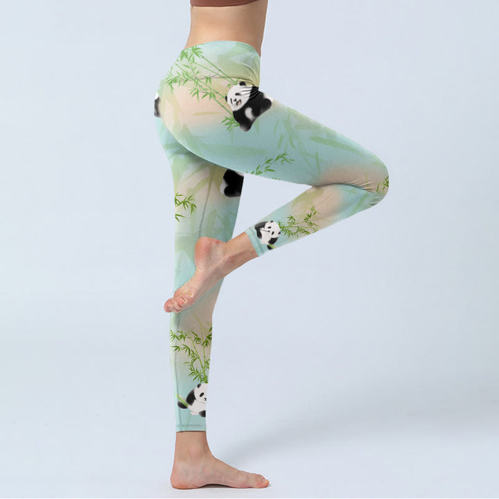 Buddha Stones Pandas Bambus Print Gym Leggings Damen Yogahose