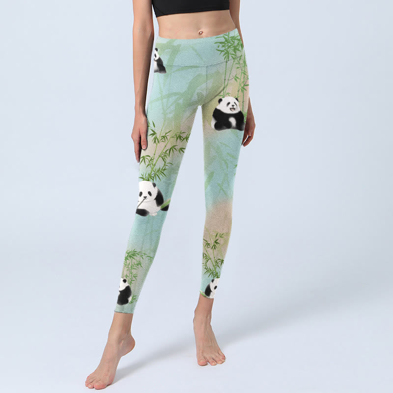 Buddha Stones Pandas Bambus Print Gym Leggings Damen Yogahose