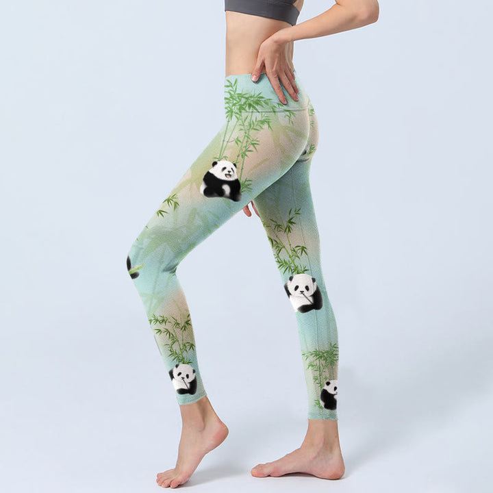 Buddha Stones Pandas Bambus Print Gym Leggings Damen Yogahose