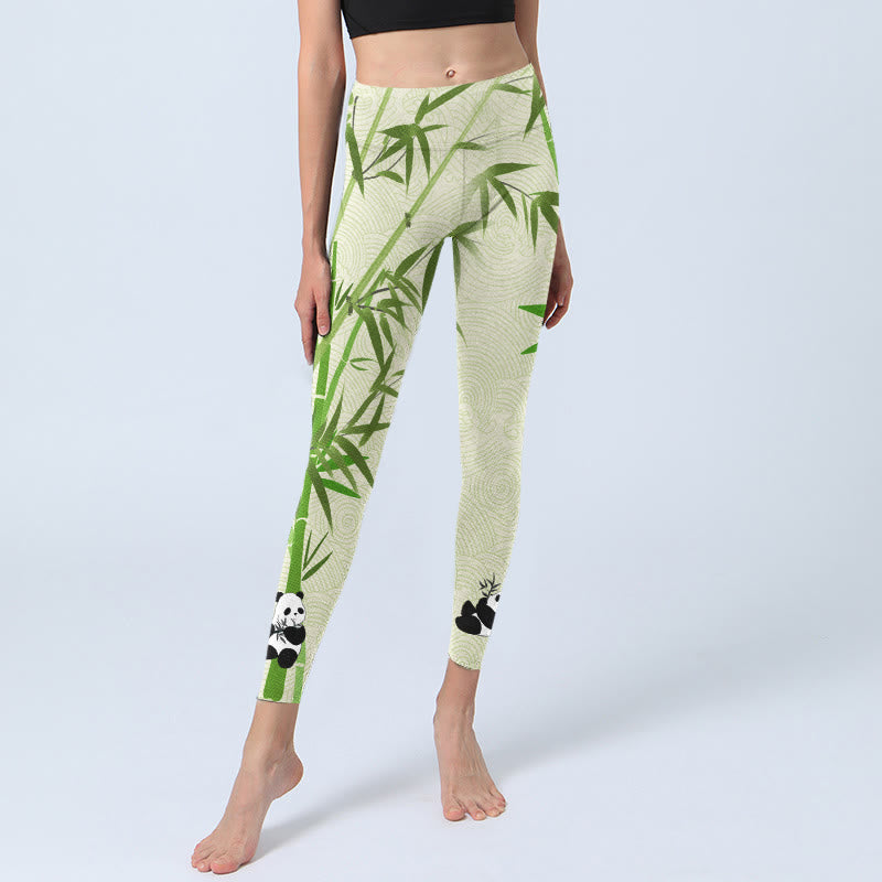 Buddha Stones, üppiger Bambus, Panda, glückverheißende Wolkenwellen, Druck, Gym-Leggings für Damen, Yoga-Hose - image 6