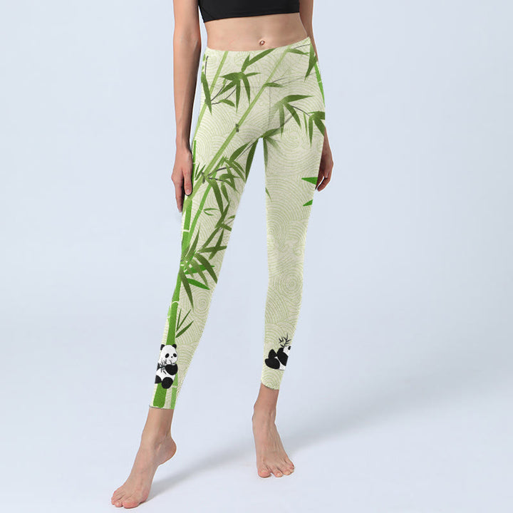 Buddha Stones, üppiger Bambus, Panda, glückverheißende Wolkenwellen, Druck, Gym-Leggings für Damen, Yoga-Hose - image 6