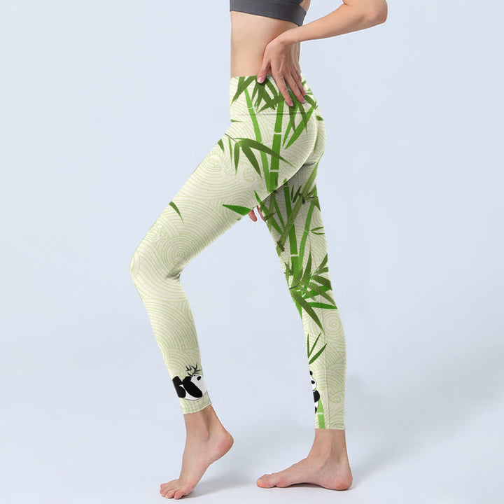 Buddha Stones, üppiger Bambus, Panda, glückverheißende Wolkenwellen, Druck, Gym-Leggings für Damen, Yoga-Hose - image 3