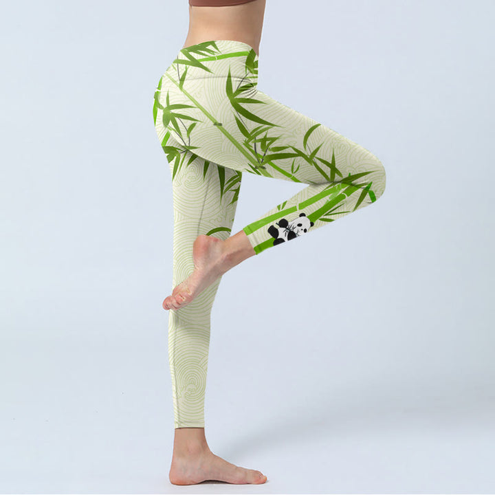 Buddha Stones, üppiger Bambus, Panda, glückverheißende Wolkenwellen, Druck, Gym-Leggings für Damen, Yoga-Hose - image 4