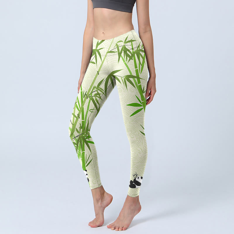 Buddha Stones, üppiger Bambus, Panda, glückverheißende Wolkenwellen, Druck, Gym-Leggings für Damen, Yoga-Hose - Blassgrün - US18， UK/AU22，EU50 (4XL) - image 1