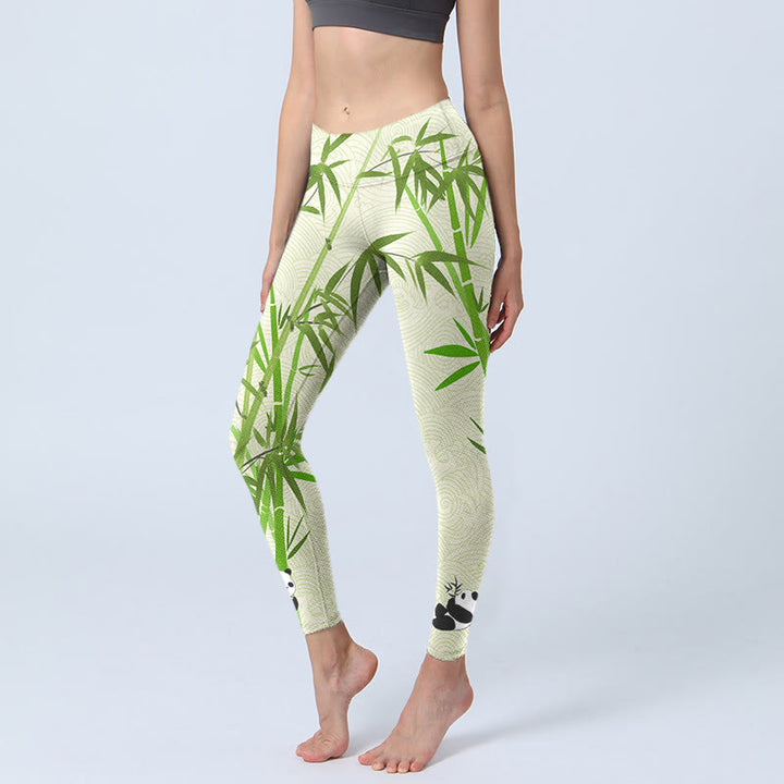 Buddha Stones, üppiger Bambus, Panda, glückverheißende Wolkenwellen, Druck, Gym-Leggings für Damen, Yoga-Hose - Blassgrün - US18， UK/AU22，EU50 (4XL) - image 1
