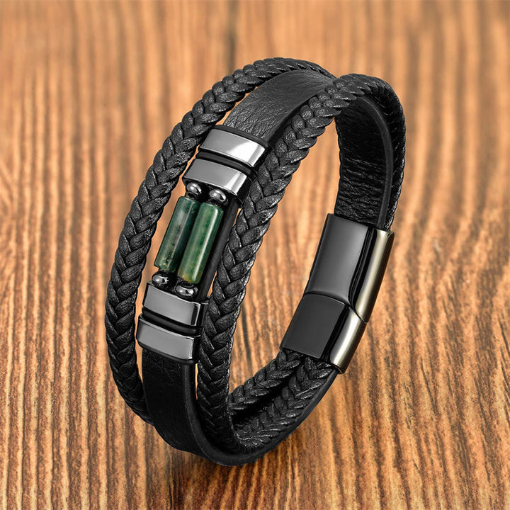Buddha Stones Tigerauge Lazurit Hämatit Bildjaspis Schwarzer Onyx Stärke Mehrschichtiges Lederarmband - Achat - 18-22 cm - image 7
