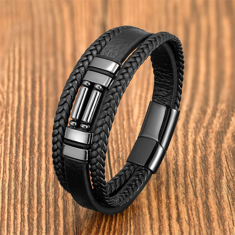 Buddha Stones Tigerauge Lazurit Hämatit Bildjaspis Schwarzer Onyx Stärke Mehrschichtiges Lederarmband - Hematit - 18-22 cm - image 8