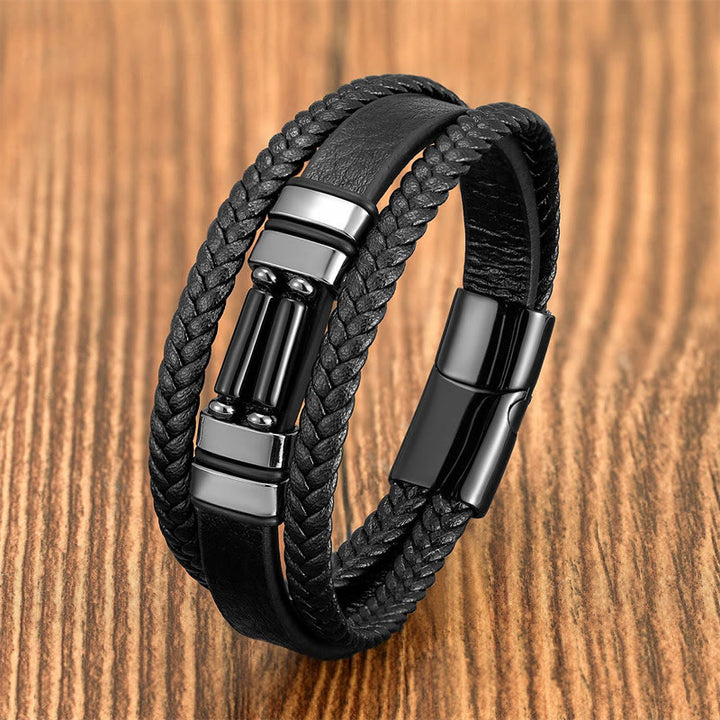 Buddha Stones Tigerauge Lazurit Hämatit Bildjaspis Schwarzer Onyx Stärke Mehrschichtiges Lederarmband - Schwarzer Onyx - 18-22 cm - image 13