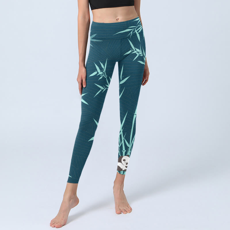 Buddha Stones Üppiges Türkis Bambus Panda Muster Gym Leggings Damen Yogahose - image 6