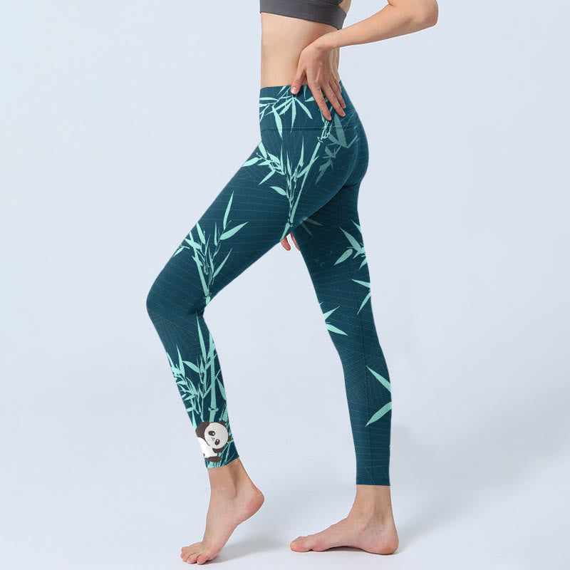 Buddha Stones Üppiges Türkis Bambus Panda Muster Gym Leggings Damen Yogahose - image 3