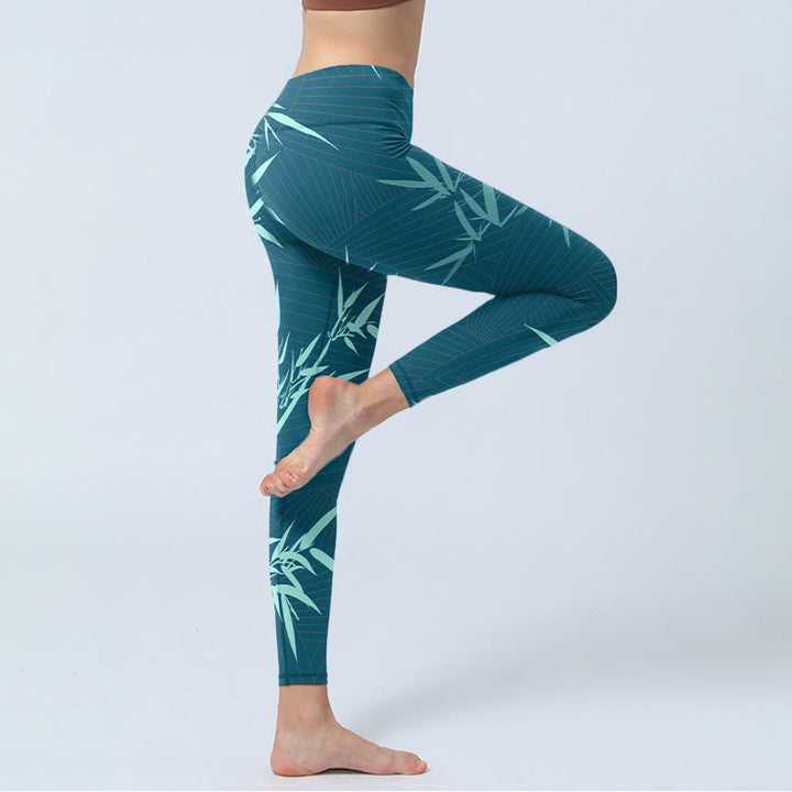 Buddha Stones Üppiges Türkis Bambus Panda Muster Gym Leggings Damen Yogahose