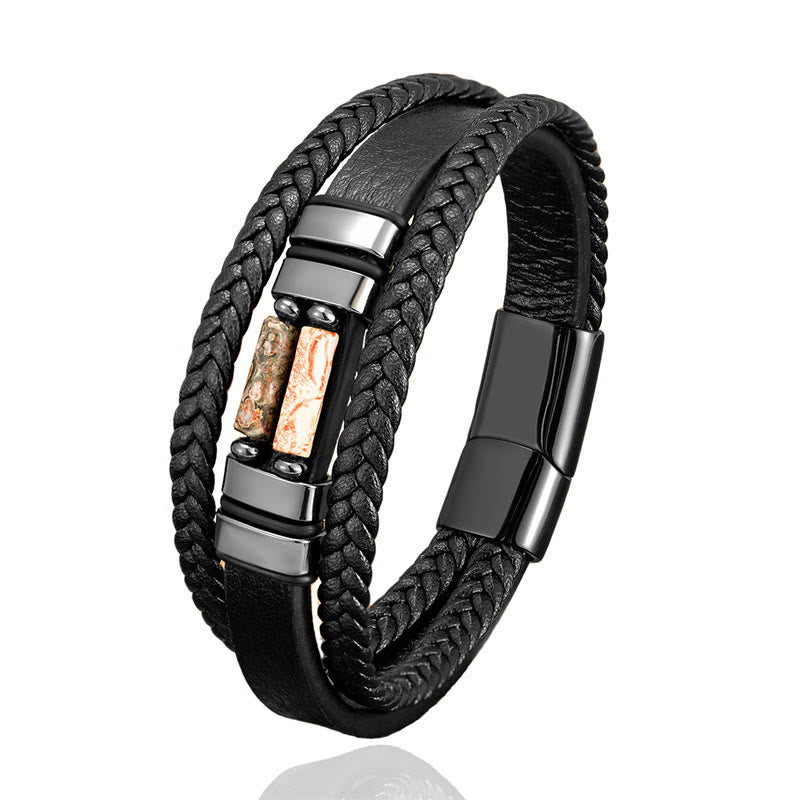 Buddha Stones Tigerauge Lazurit Hämatit Bildjaspis Schwarzer Onyx Stärke Mehrschichtiges Lederarmband