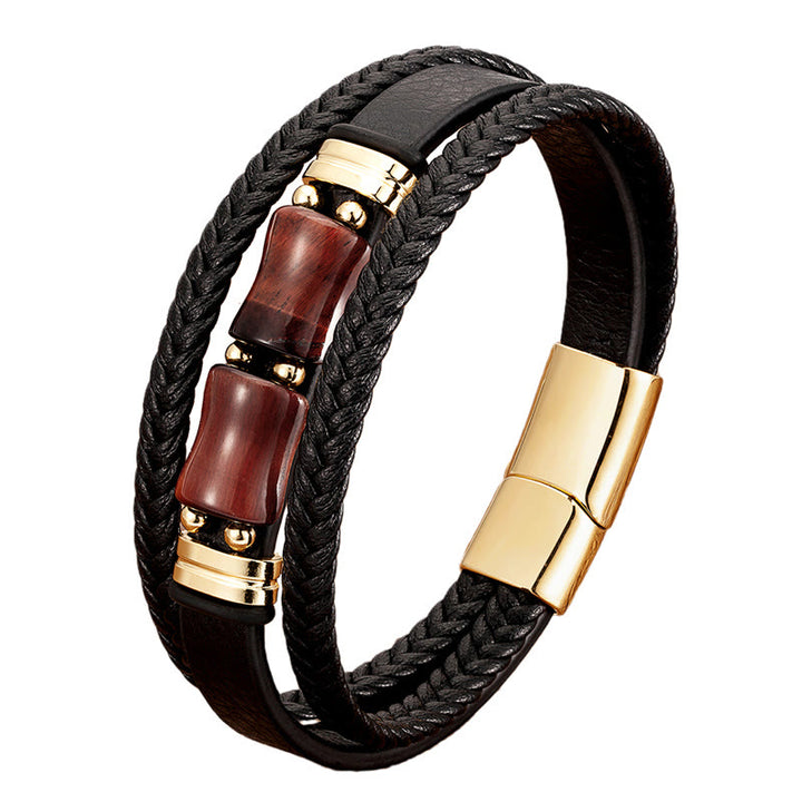Buddha Stones Tigerauge Bambusstein Integrität Mut Mehrschichtiges Lederarmband - image 6