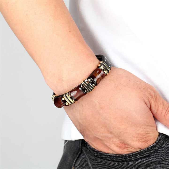 Buddha Stones Tigerauge Drei Bambus Stein Schutz Kraft Lederarmband