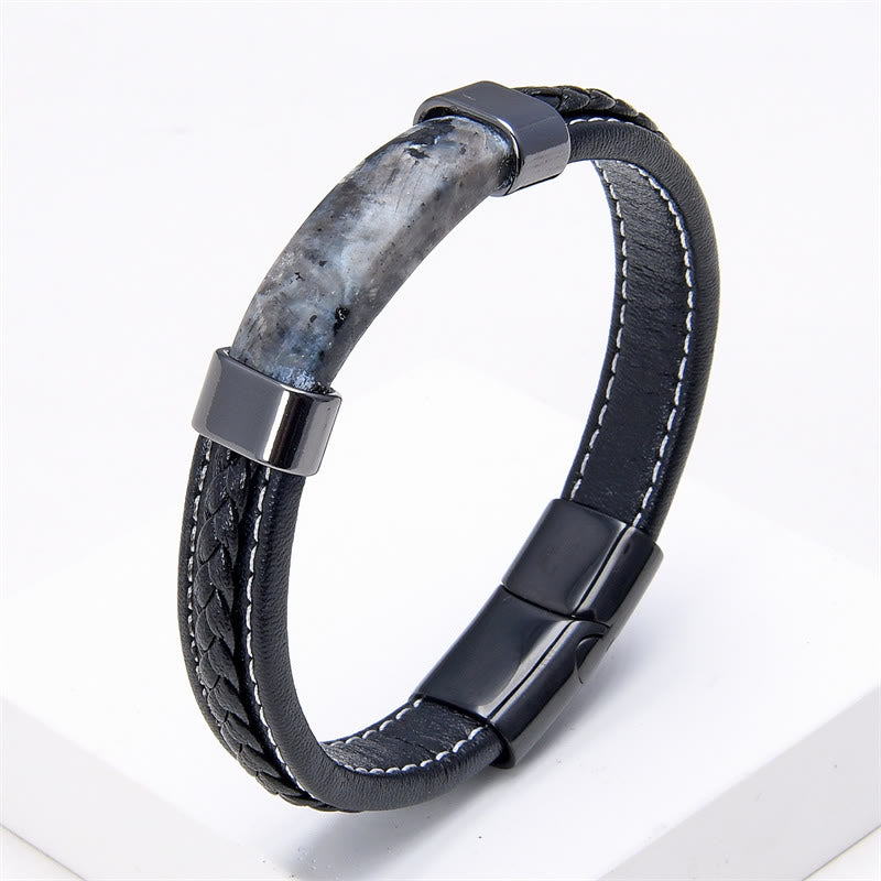 Buddha Stones , Lazurit, Tigerauge, Rhodonit, Hämatit, schwarzer Onyx, Balance-Lederarmband