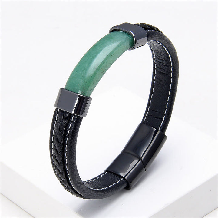 Buddha Stones , Lazurit, Tigerauge, Rhodonit, Hämatit, schwarzer Onyx, Balance-Lederarmband - Grüner Aventurin - 18-22 cm - image 10