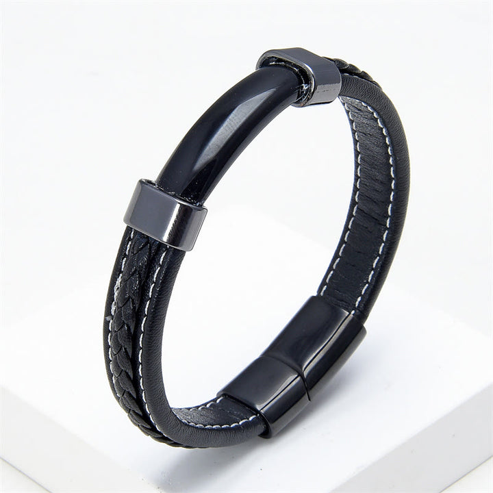 Buddha Stones , Lazurit, Tigerauge, Rhodonit, Hämatit, schwarzer Onyx, Balance-Lederarmband - Schwarzer Onyx - 18-22 cm - image 12