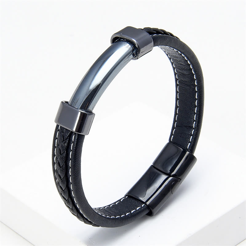 Buddha Stones , Lazurit, Tigerauge, Rhodonit, Hämatit, schwarzer Onyx, Balance-Lederarmband - Hematit - 18-22 cm - image 18