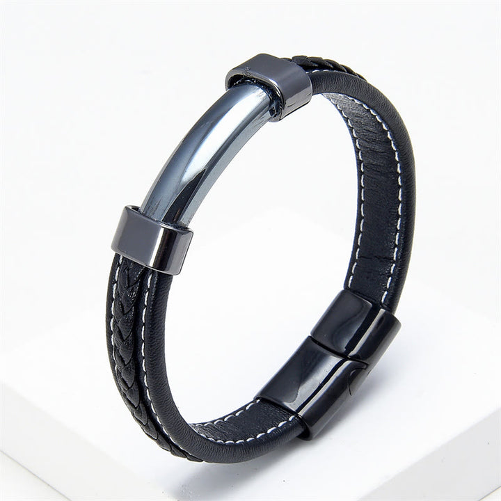 Buddha Stones , Lazurit, Tigerauge, Rhodonit, Hämatit, schwarzer Onyx, Balance-Lederarmband - Hematit - 18-22 cm - image 18