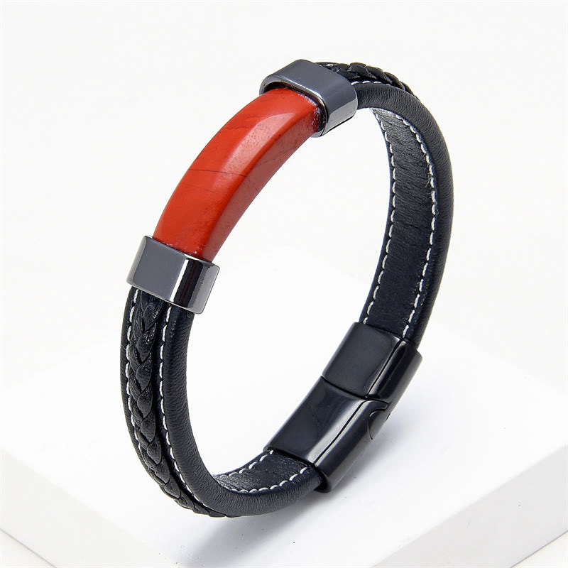 Buddha Stones , Lazurit, Tigerauge, Rhodonit, Hämatit, schwarzer Onyx, Balance-Lederarmband - Roter Jaspis - 18-22 cm - image 20