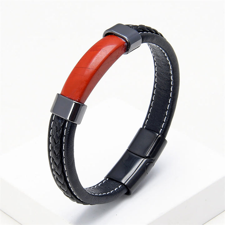 Buddha Stones , Lazurit, Tigerauge, Rhodonit, Hämatit, schwarzer Onyx, Balance-Lederarmband - Roter Jaspis - 18-22 cm - image 20