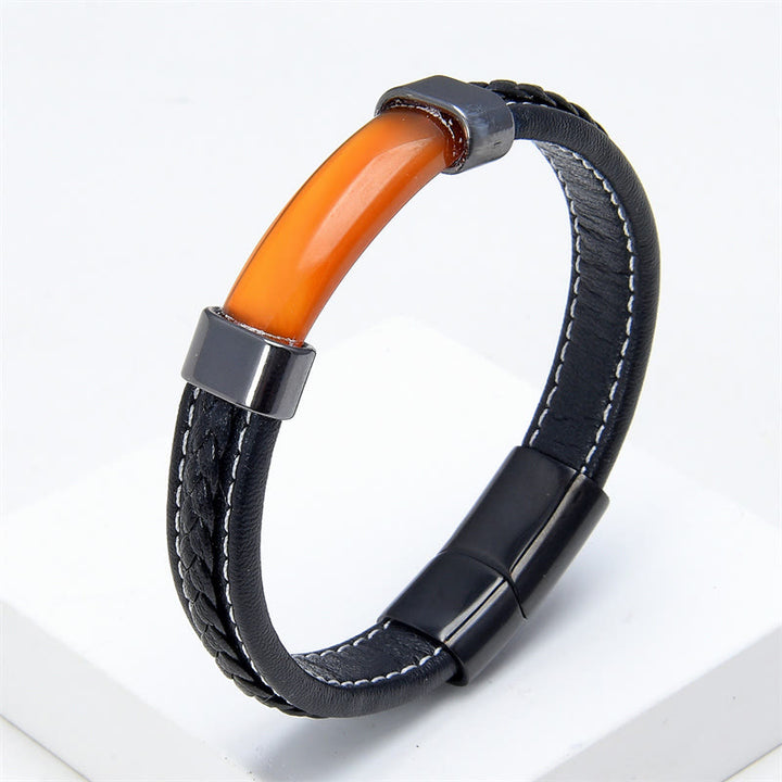 Buddha Stones , Lazurit, Tigerauge, Rhodonit, Hämatit, schwarzer Onyx, Balance-Lederarmband - Roter Achat - 18-22 cm - image 22