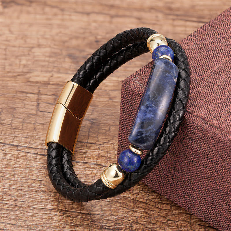 Buddha Stones Grüner Aventurin Tigerauge Grüner Achat Schwarzer Onyx Hämatit Stein Glücksleder Armband mit Magnetschnalle