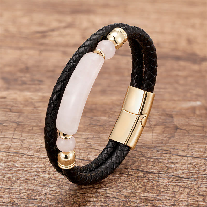 Buddha Stones Grüner Aventurin Tigerauge Grüner Achat Schwarzer Onyx Hämatit Stein Glücksleder Armband mit Magnetschnalle - Gold - Rosenquarz - 18-22 cm - image 23