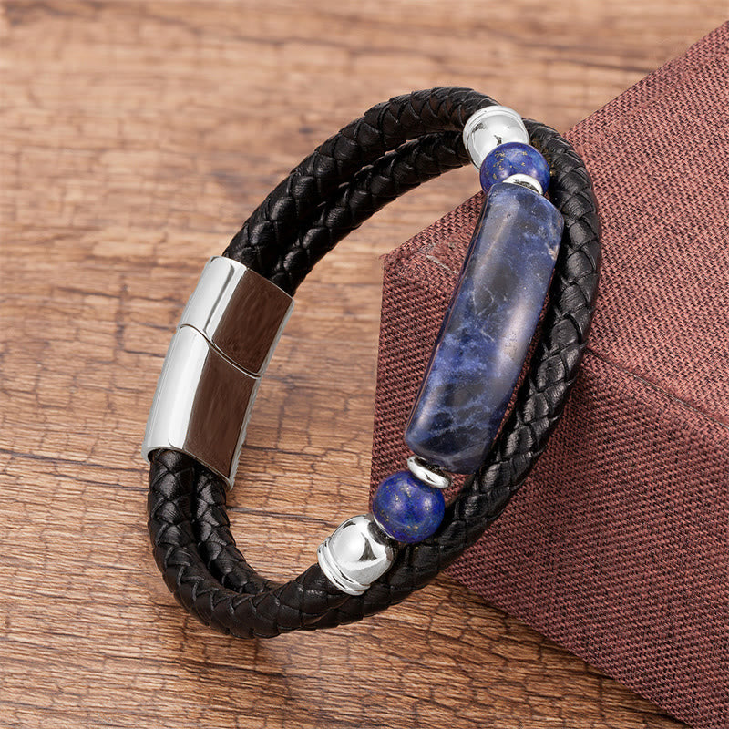 Buddha Stones Grüner Aventurin Tigerauge Grüner Achat Schwarzer Onyx Hämatit Stein Glücksleder Armband mit Magnetschnalle - Silber - Lapislazuli - 18-22 cm - image 21