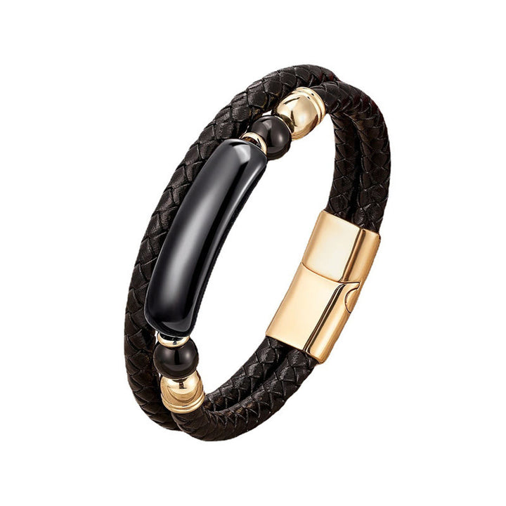 Buddha Stones Grüner Aventurin Tigerauge Grüner Achat Schwarzer Onyx Hämatit Stein Glücksleder Armband mit Magnetschnalle - image 11