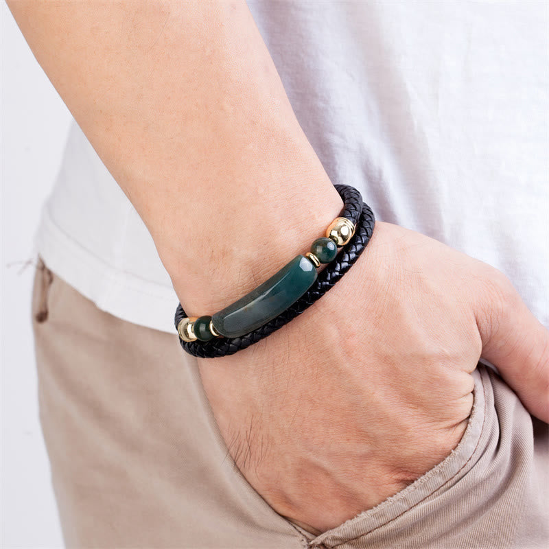 Buddha Stones Grüner Aventurin Tigerauge Grüner Achat Schwarzer Onyx Hämatit Stein Glücksleder Armband mit Magnetschnalle - image 14