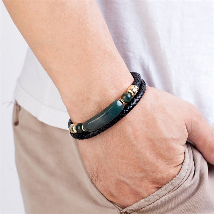 Buddha Stones Grüner Aventurin Tigerauge Grüner Achat Schwarzer Onyx Hämatit Stein Glücksleder Armband mit Magnetschnalle - image 14