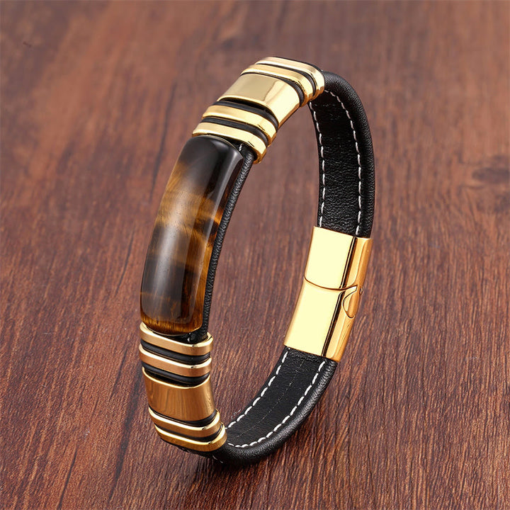 Buddha Stones Tigerauge-Stein Klares Denken Lederarmband mit Schnalle - Tigerauge-Gold - 18-22 cm - image 3
