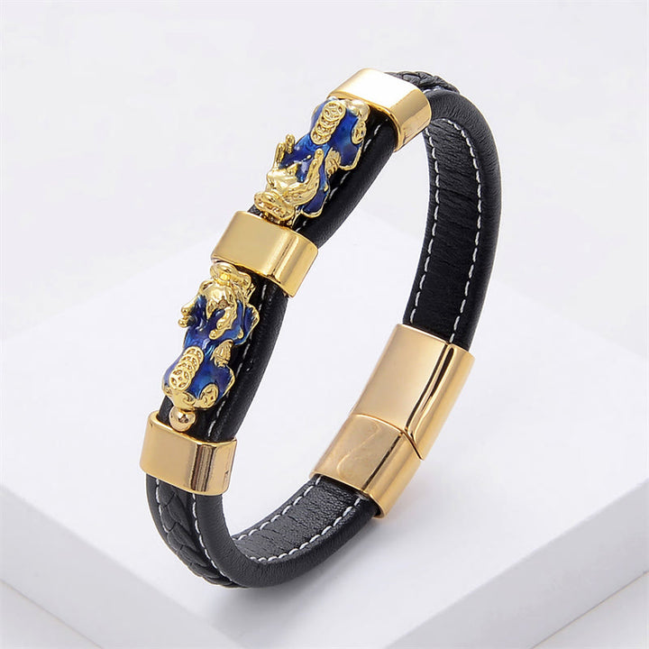 Buddha Stones Doppel-PiXiu-Armband aus Leder mit Magnetschnalle - Blaues PiXiu - 18-22 cm - image 5
